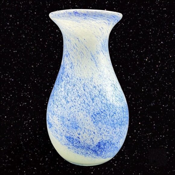 Art Glass Vase Splashed Multicolor Dots Blue White Cased 8”T 3.5”W - Picture 7 of 11